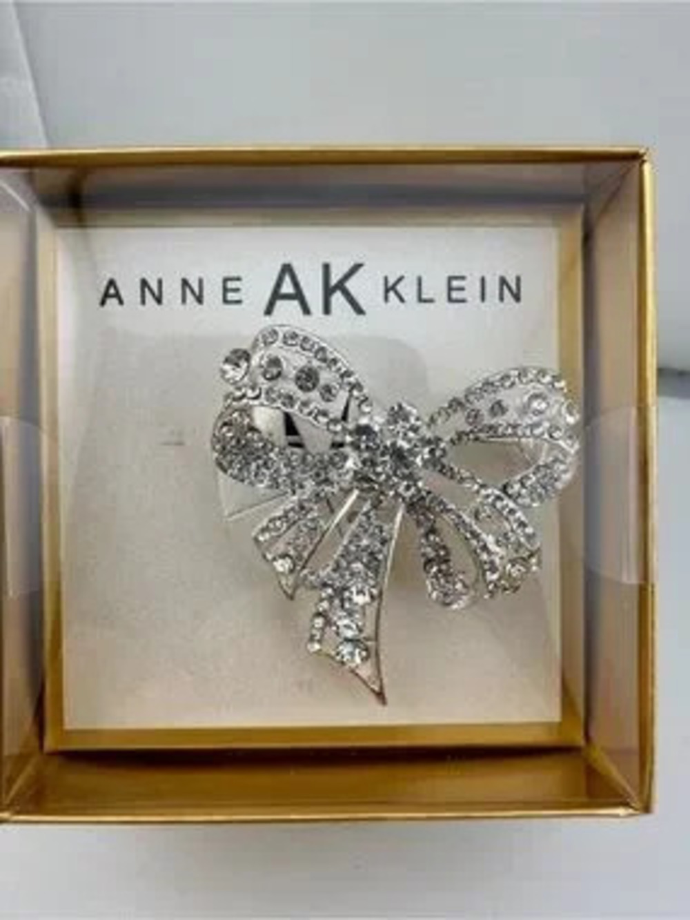 Anne Klein Silver Crystal Bow Pin